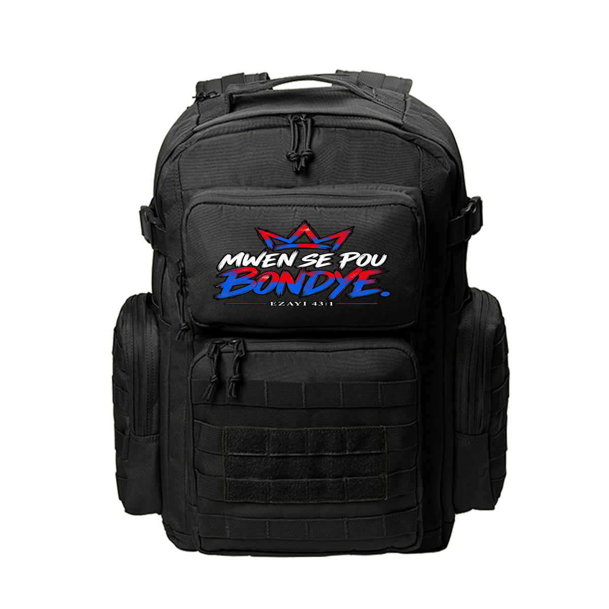 Mwen Se Pou Bondye Haitian Kreyòl Christian backpack in Black, Ezayi 43:1