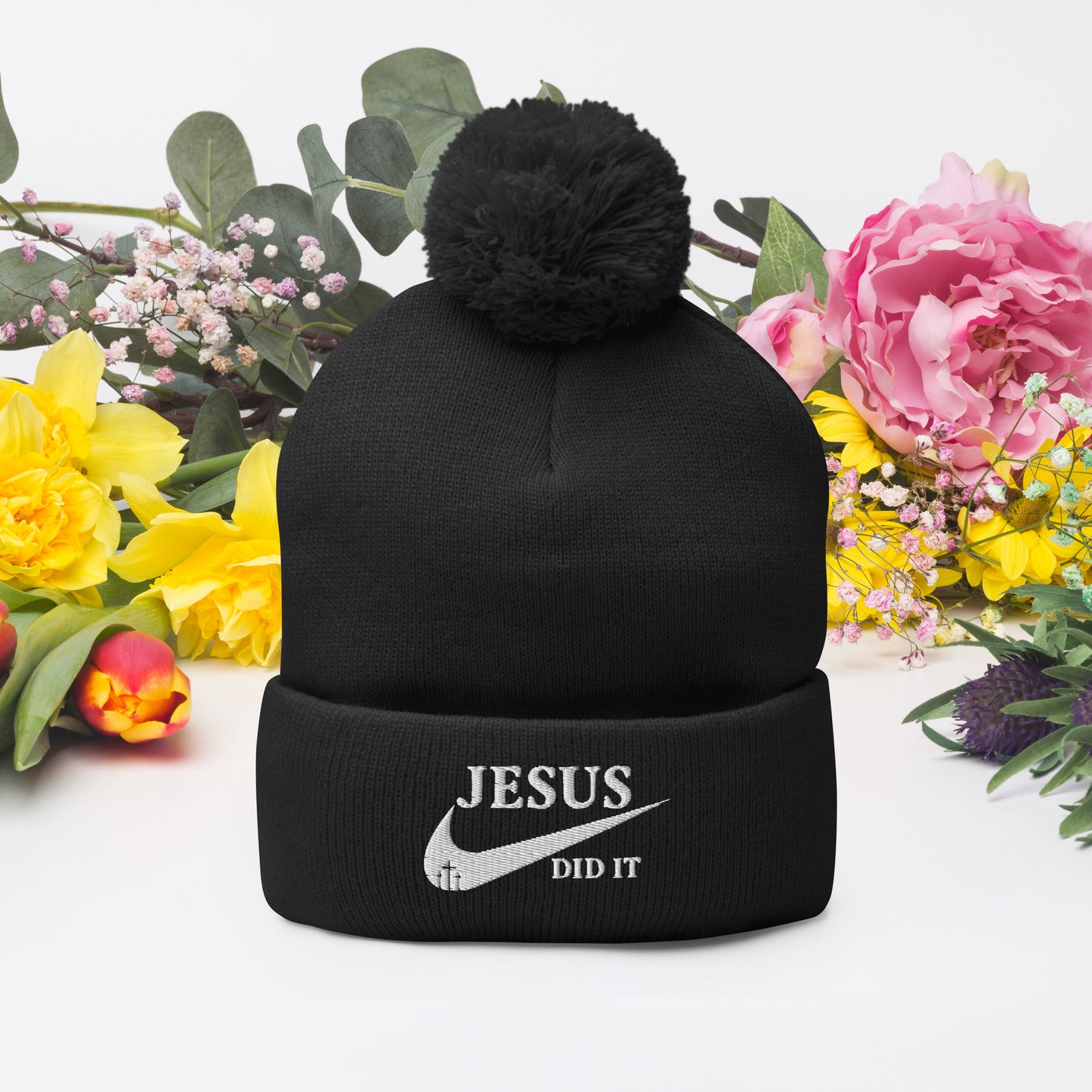 Jesus Did It (Like Nike) Adult Christian Pom-Pom Beanie