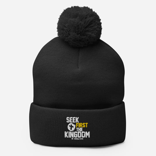 Seek First The Kingdom Adult Christian Pom-Pom Beanie