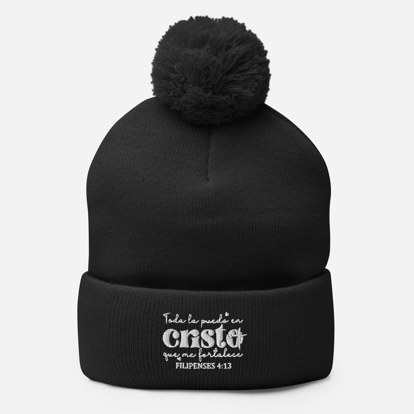 Todo La Puedo En Cristo Que Me Fortalece Spanish Christian Pom-Pom Beanie