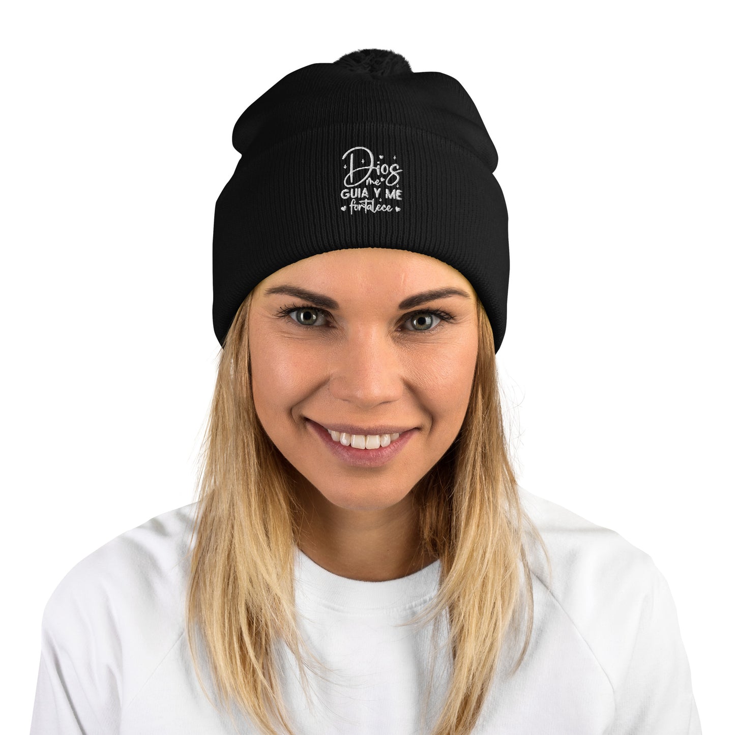 Dios Me Guia Y Me Fortalece Spanish Christian Pom-Pom Beanie