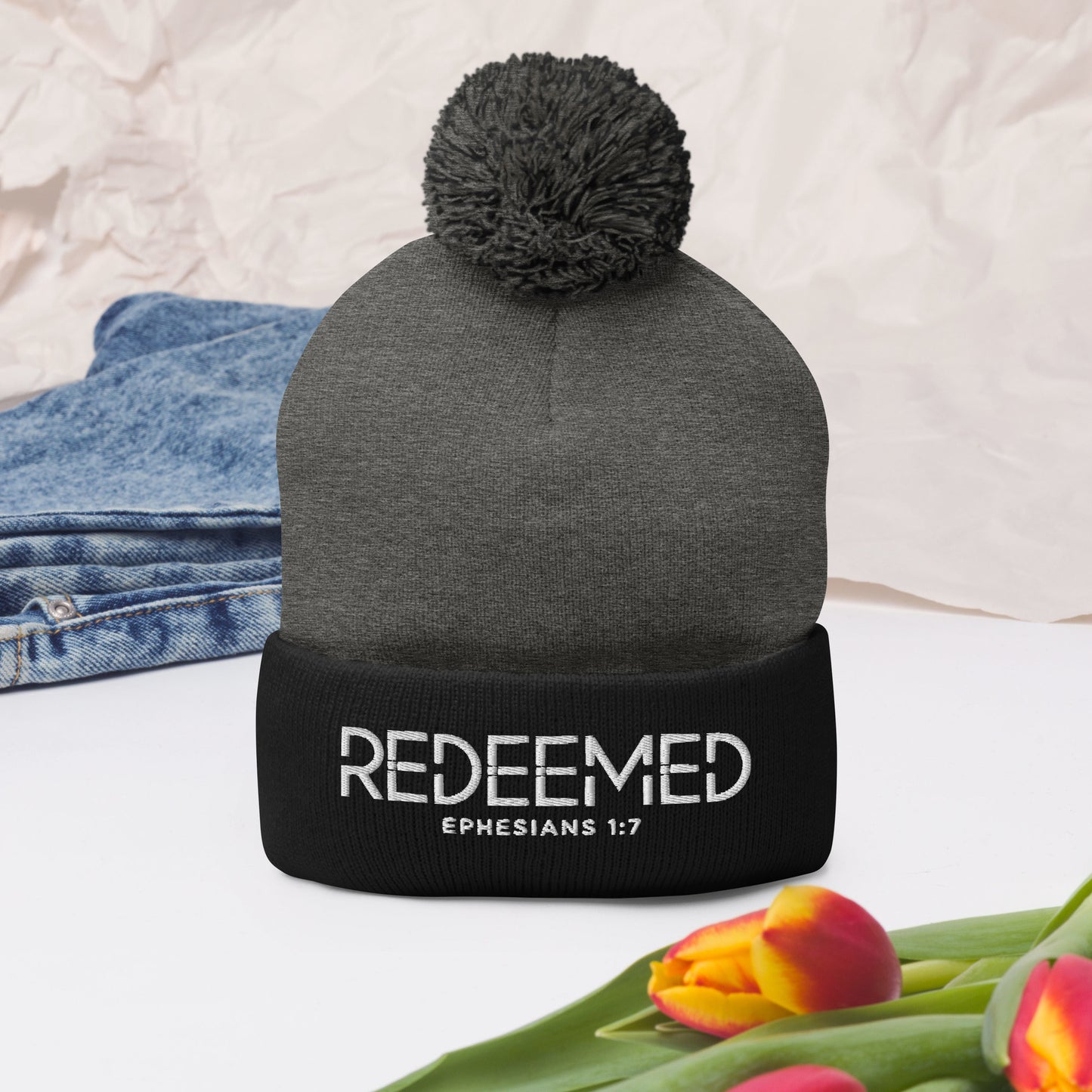 Redeemed Adult Christian Pom-Pom Beanie