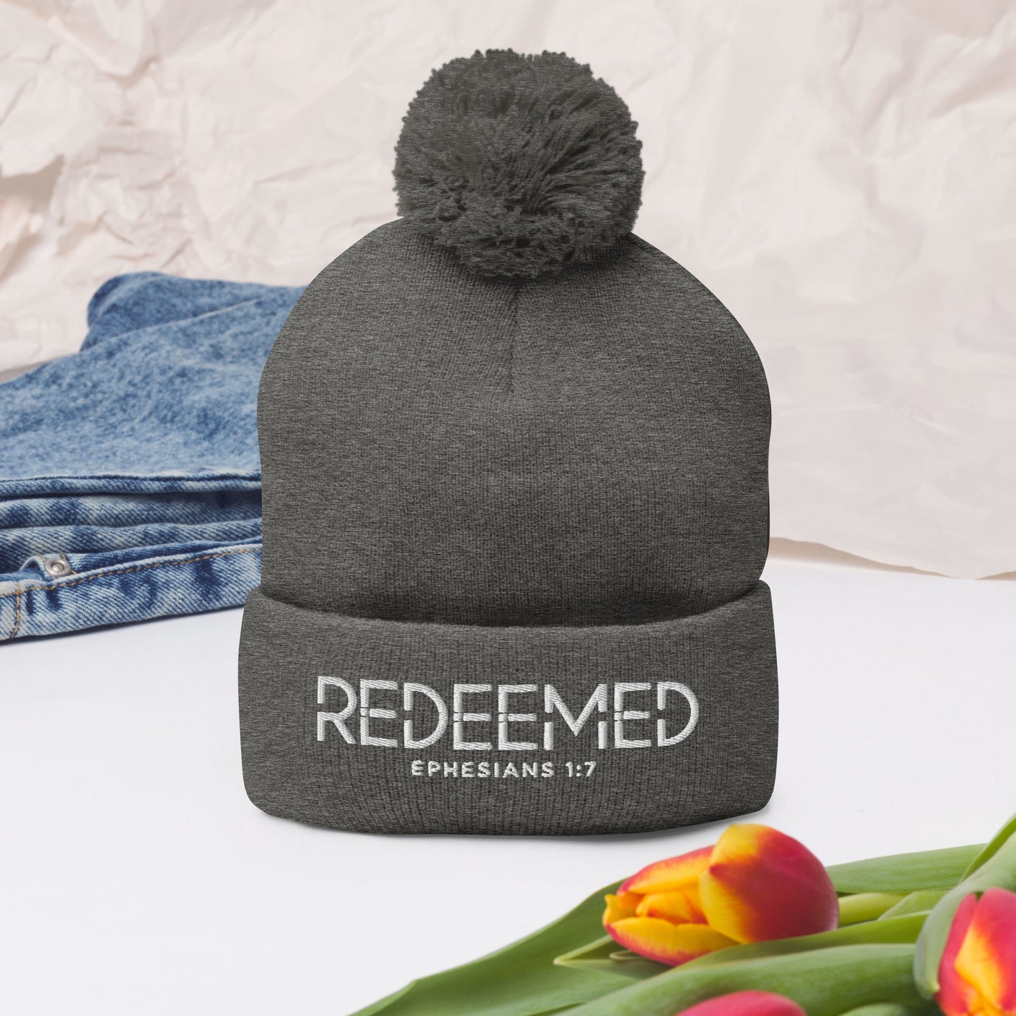 Redeemed Adult Christian Pom-Pom Beanie