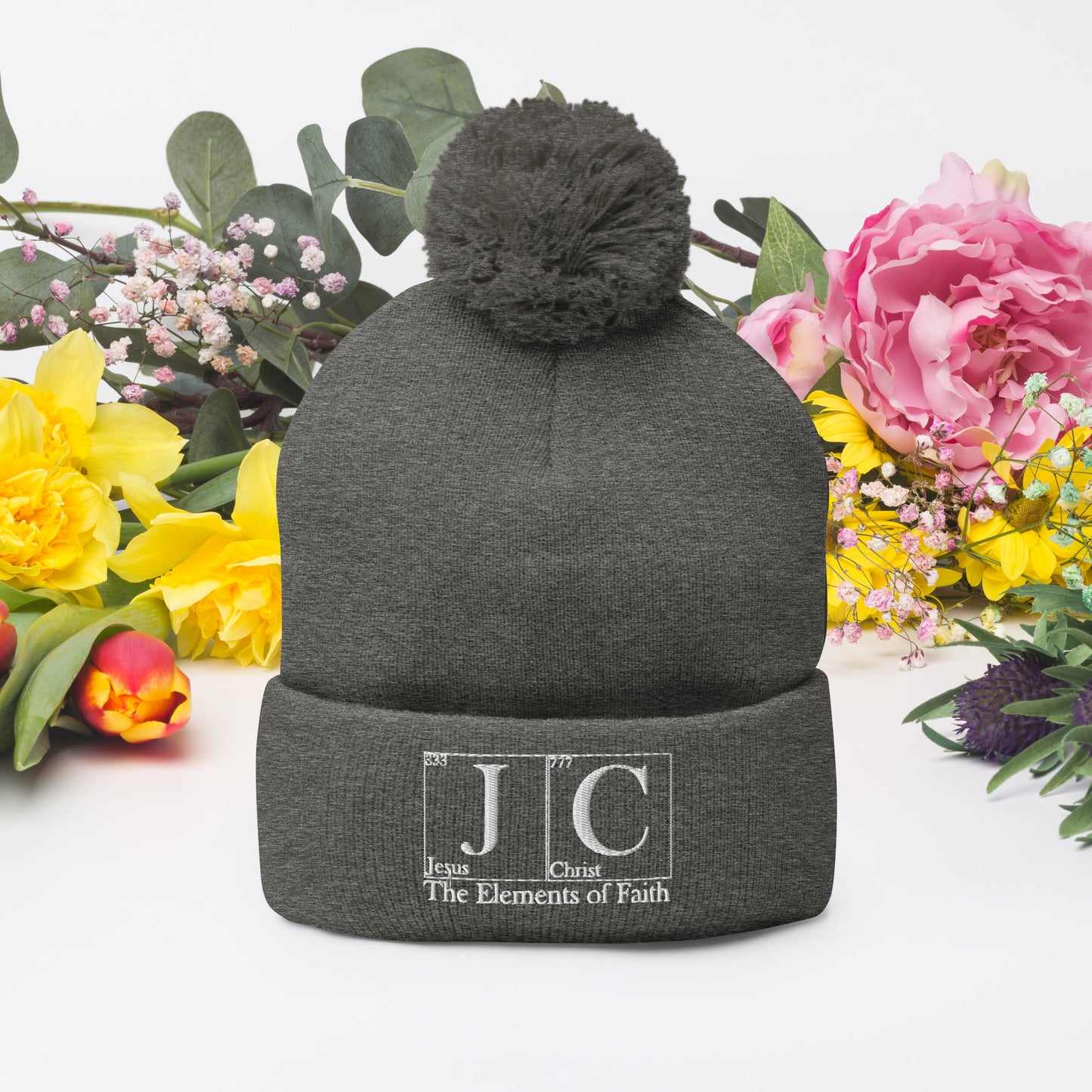 JC  Christ The Elements Of Faith Adult Christian Pom-Pom Beanie