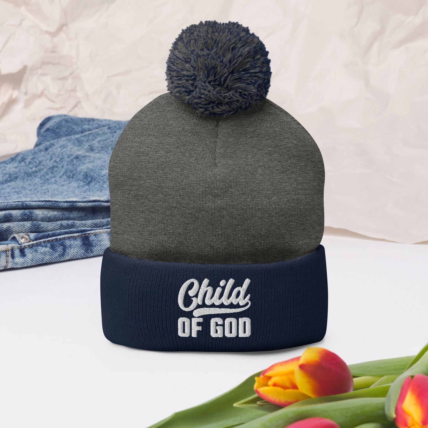 Child Of God Adult Pom-Pom Christian Beanie