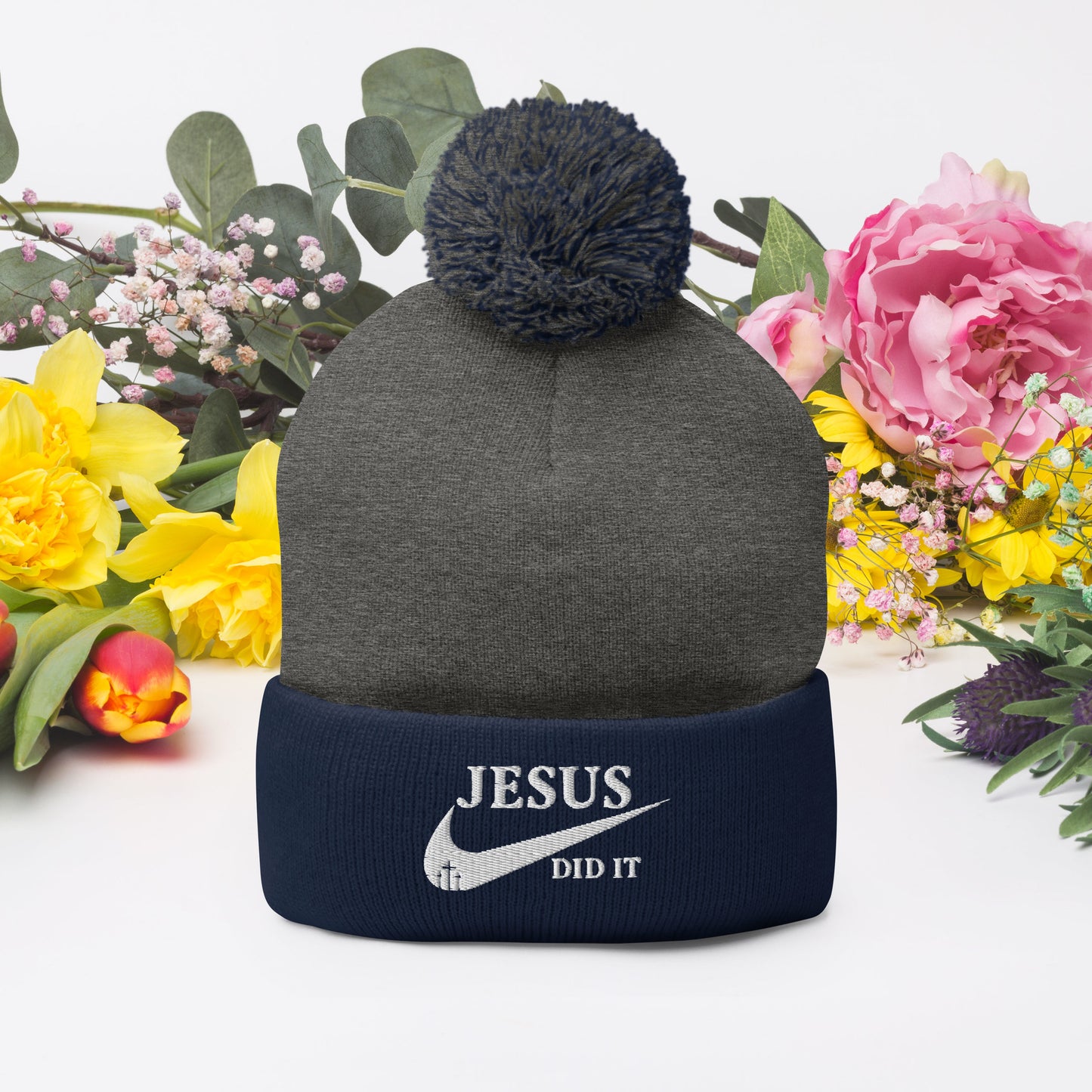 Jesus Did It (Like Nike) Adult Christian Pom-Pom Beanie