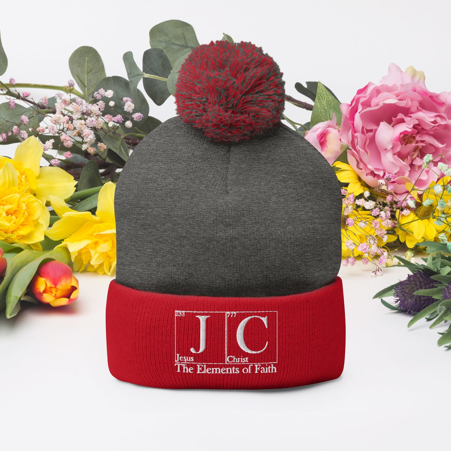 JC Jesus Christ The Elements Of Faith Adult Christian Pom-Pom Beanie