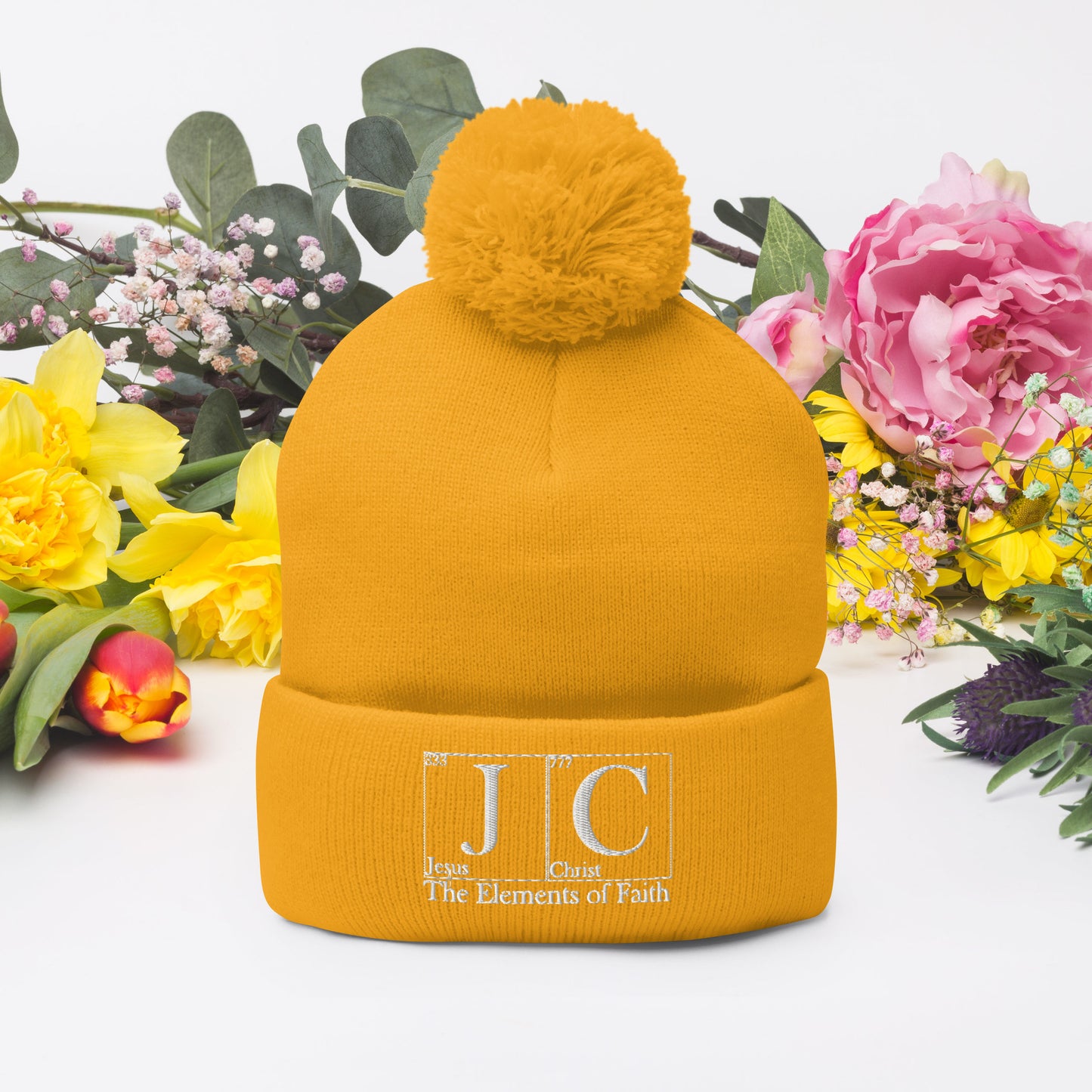 JC Jesus Christ The Elements Of Faith Adult Christian Pom-Pom Beanie