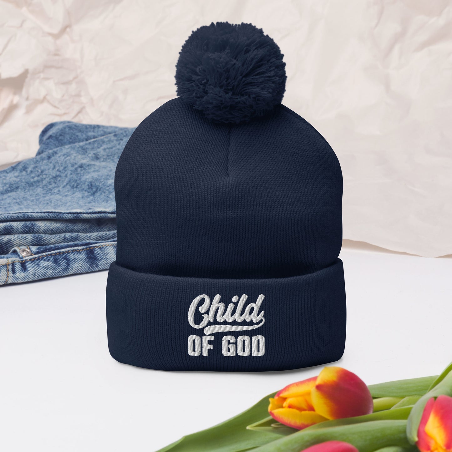 Child Of God Adult Pom-Pom Christian Beanie