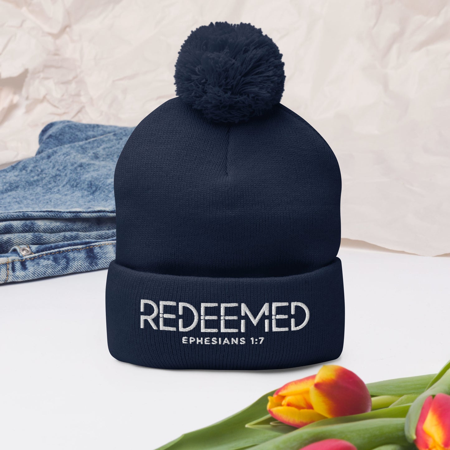 Redeemed Adult Christian Pom-Pom Beanie