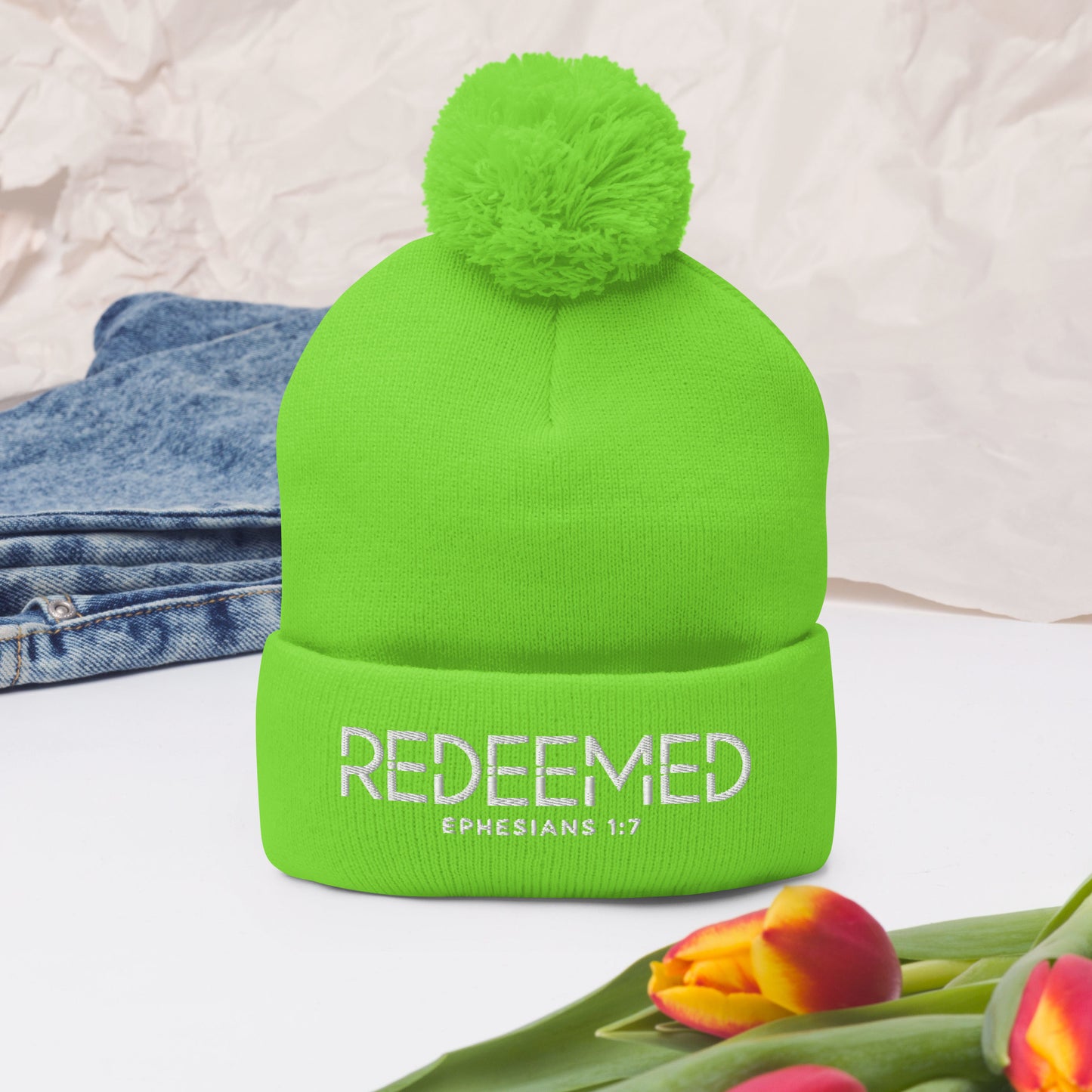 Redeemed Adult Christian Pom-Pom Beanie