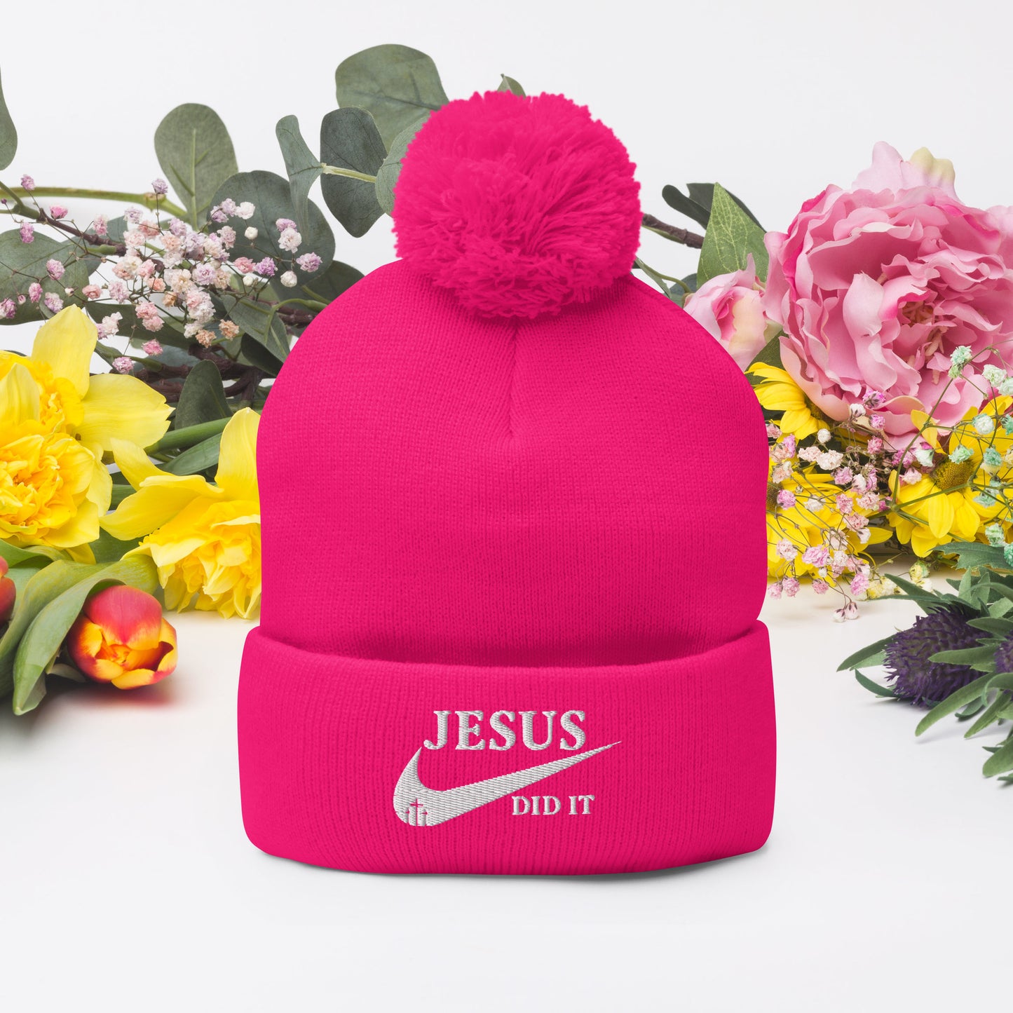 Jesus Did It (Like Nike) Adult Christian Pom-Pom Beanie