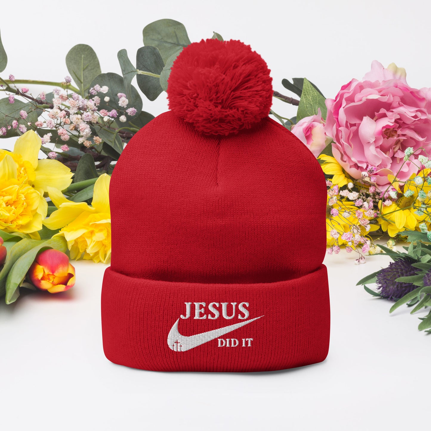 Jesus Did It (Like Nike) Adult Christian Pom-Pom Beanie