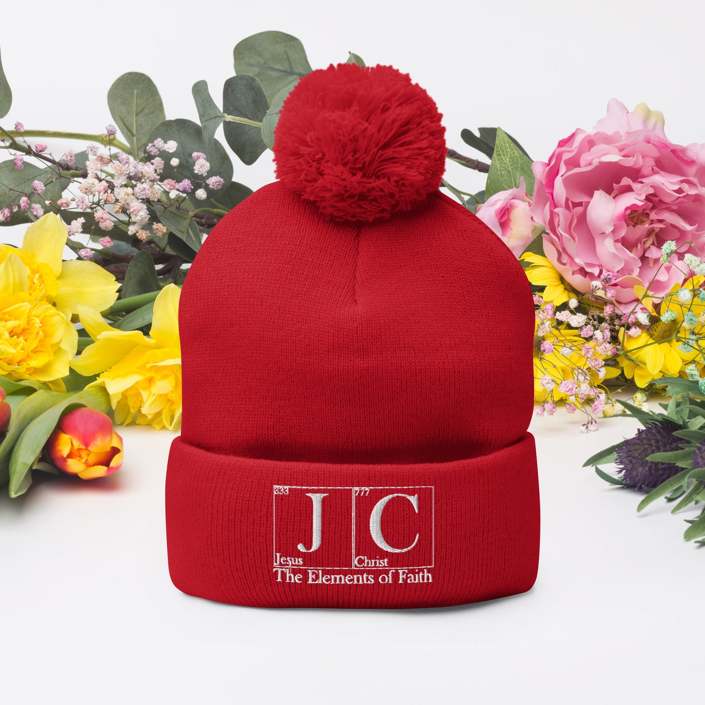 JC  Christ The Elements Of Faith Adult Christian Pom-Pom Beanie