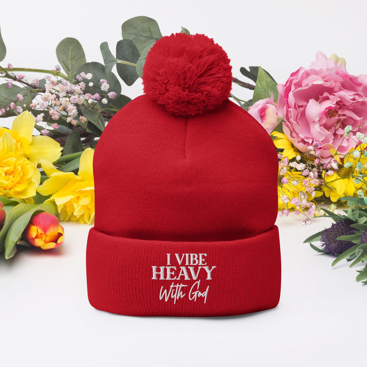 I Vibe Heavy With God Adult Christian Pom-Pom Beanie