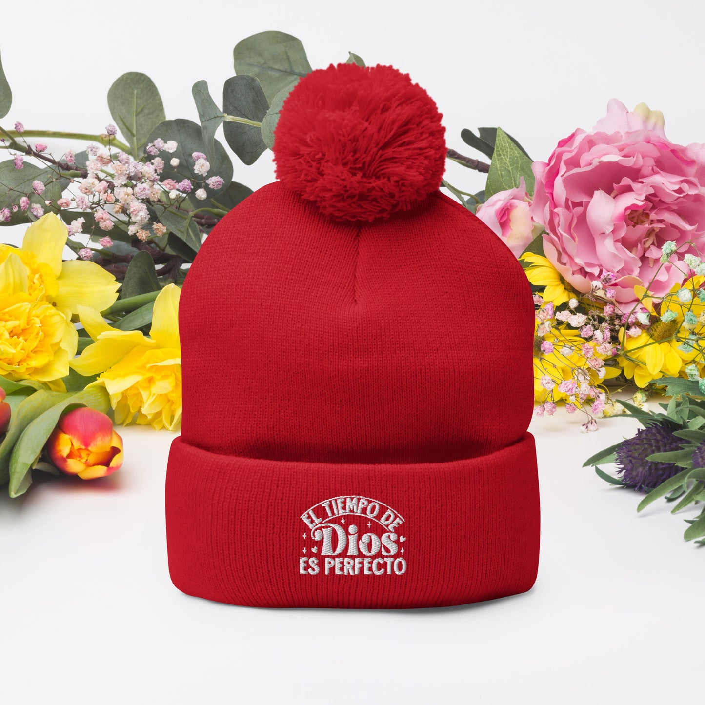 El Tiempo De Dios Es Perfecto Spanish Christian Pom-Pom Beanie