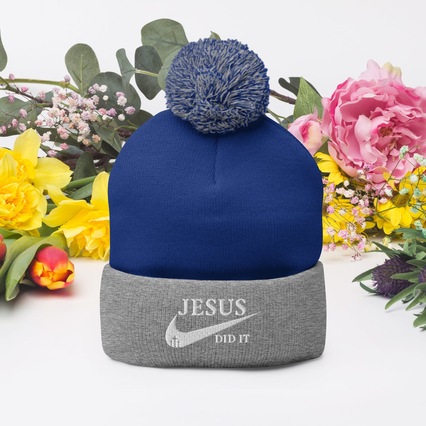 Jesus Did It (Like Nike) Adult Christian Pom-Pom Beanie