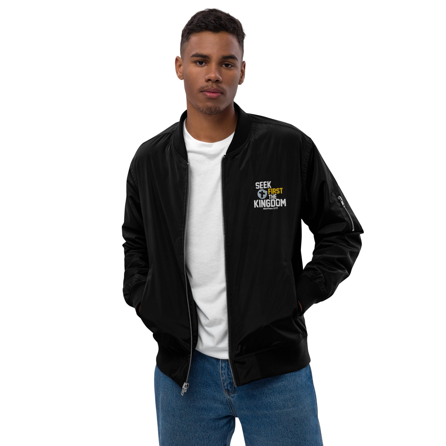 Seek First The Kingdom Unisex Christian Premium recycled bomber jacket