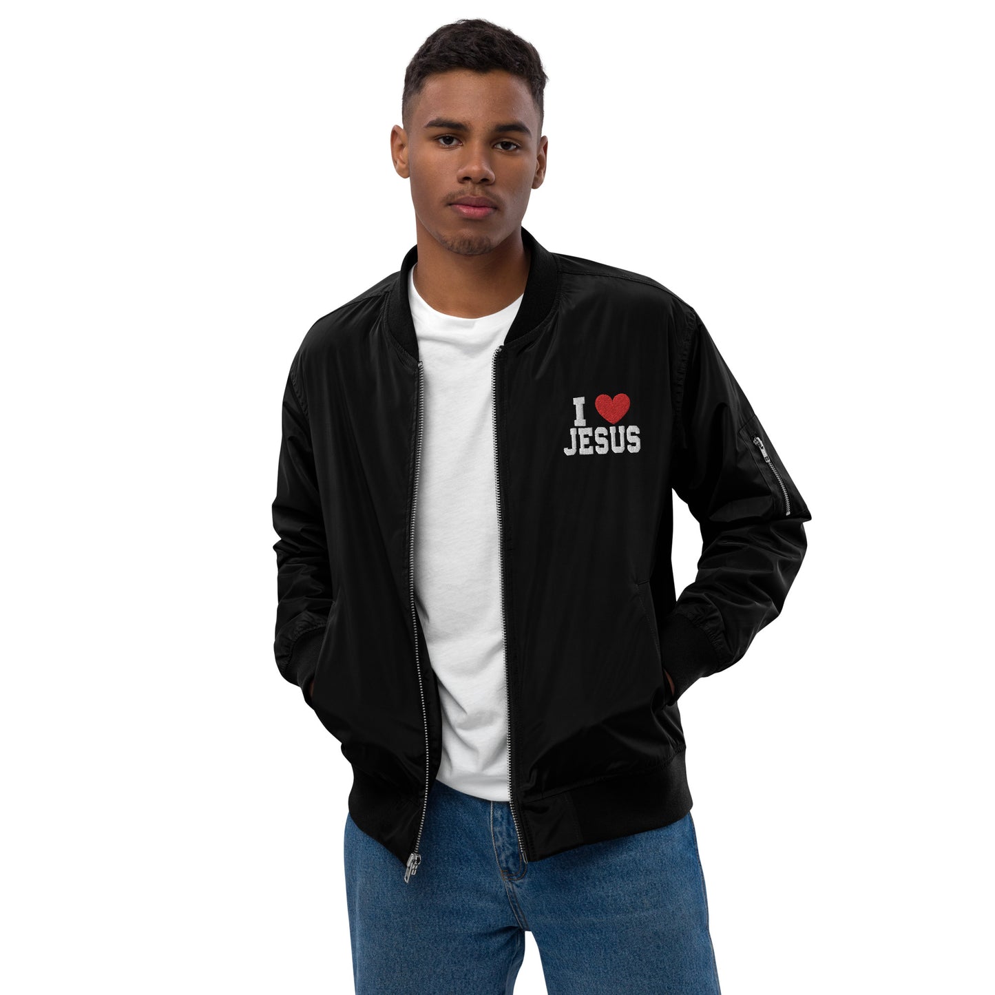 I Love Jesus Unisex Christian Premium recycled bomber jacket