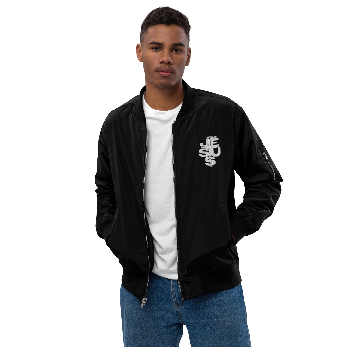 Saved By Jesus Unisex Christian Premium recycled bomber jacket