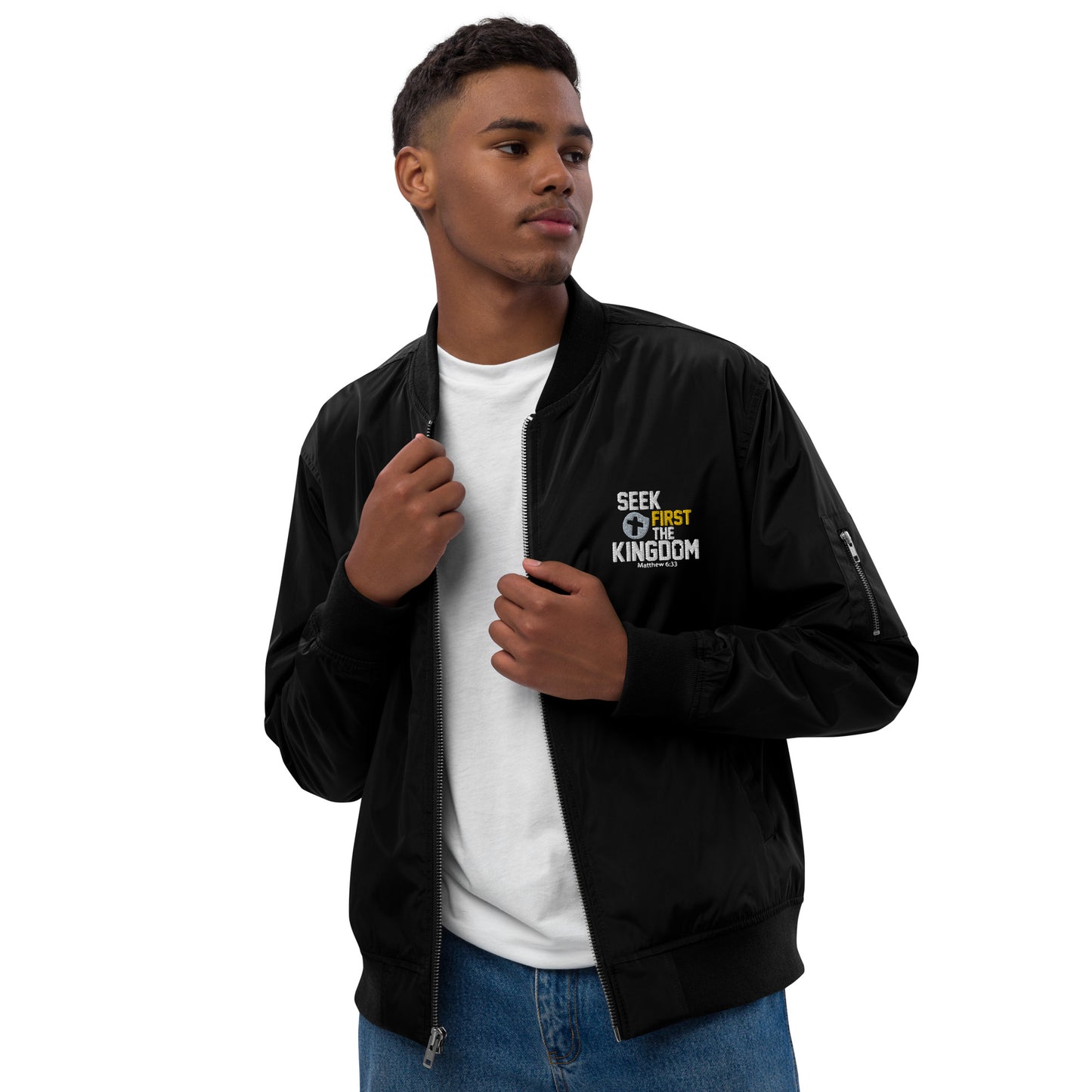 Seek First The Kingdom Unisex Christian Premium recycled bomber jacket