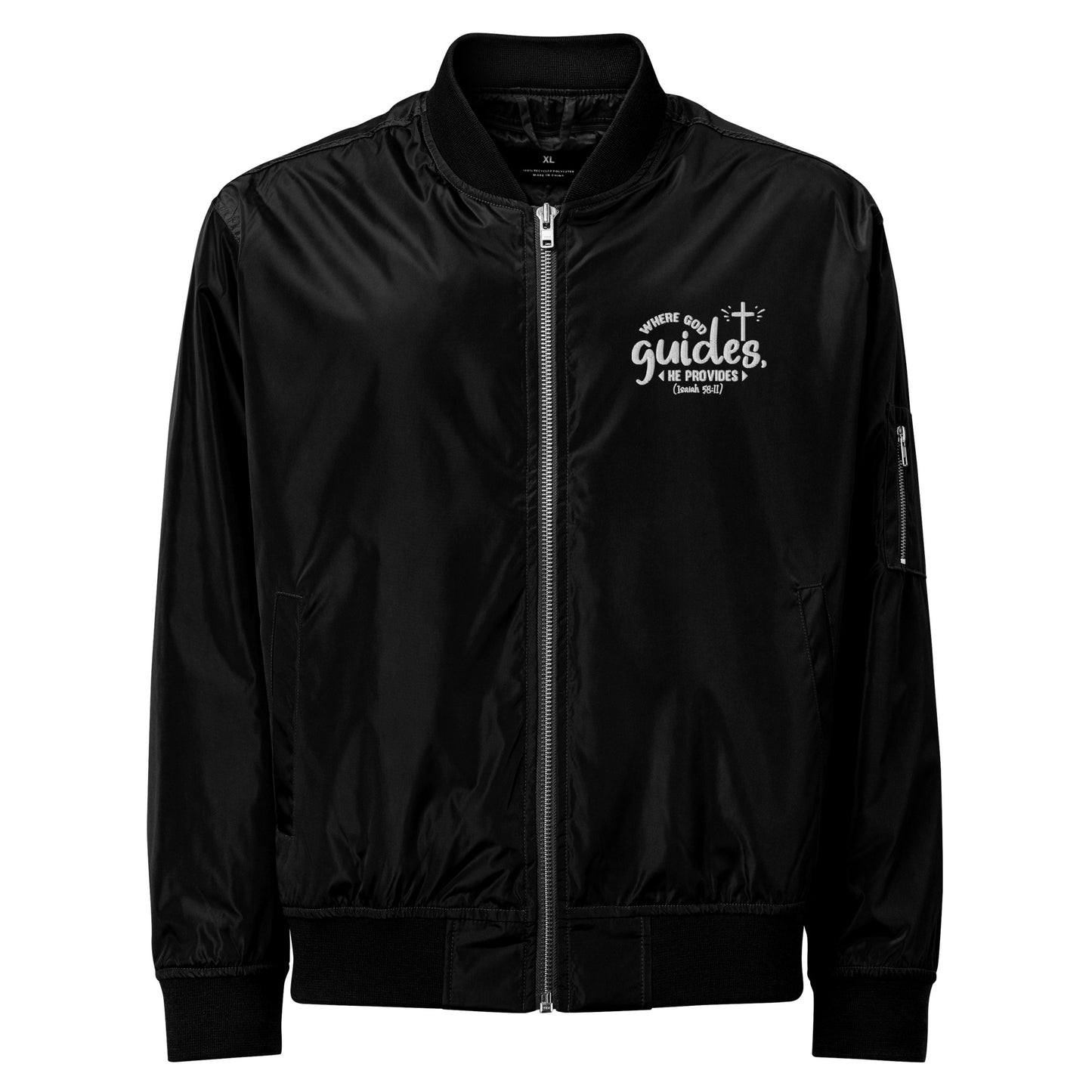 Where God Guides He Provides Unisex Christian Premium recycled bomber jacket