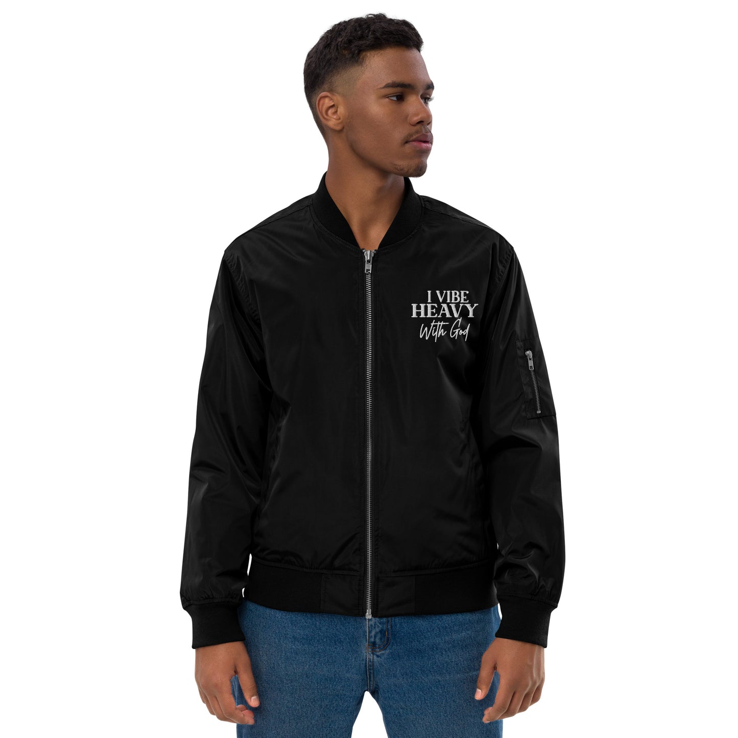 I Vibe Heavy With God Unisex Christian Premium recycled bomber jacket