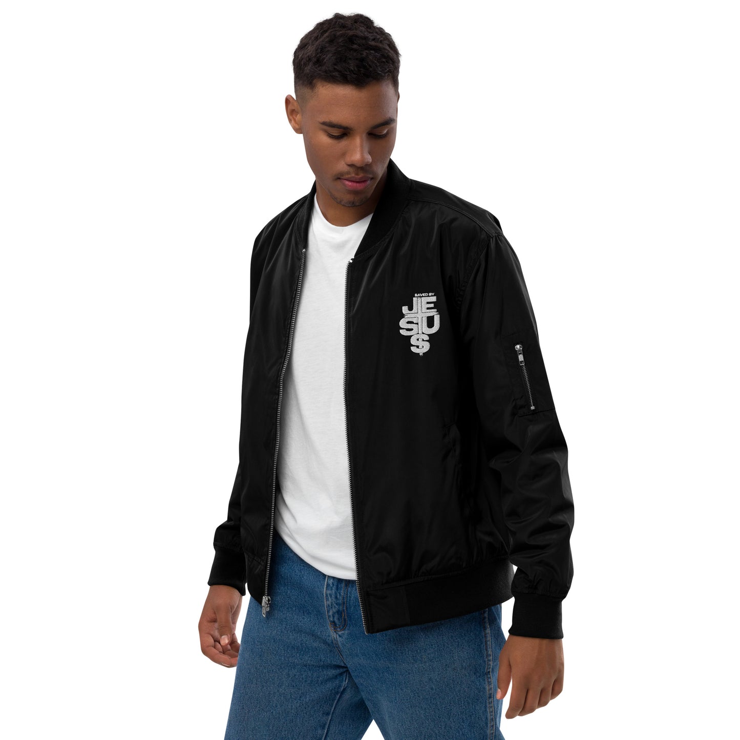 Saved By Jesus Unisex Christian Premium recycled bomber jacket