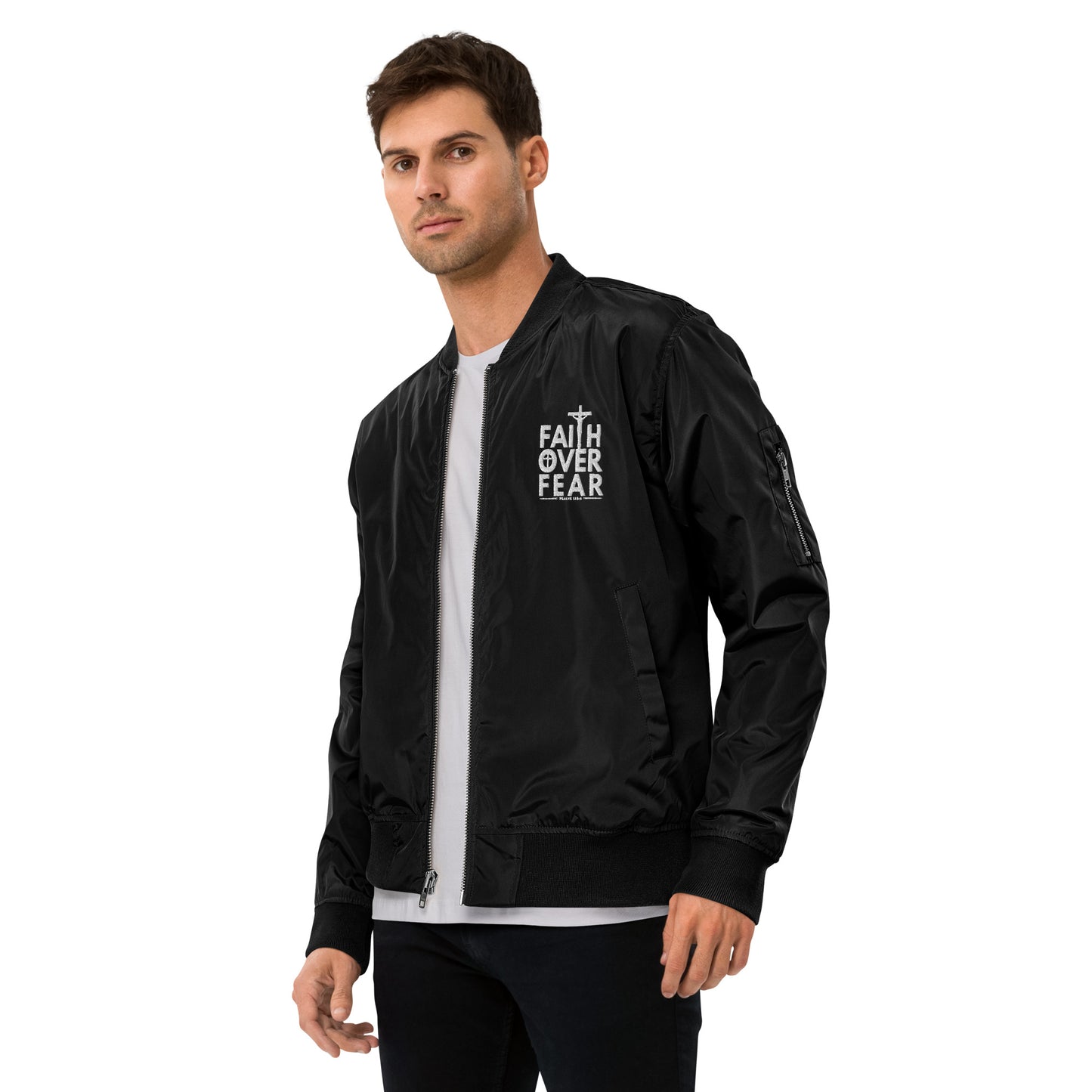 Faith Over Fear Unisex Christian Premium recycled bomber jacket