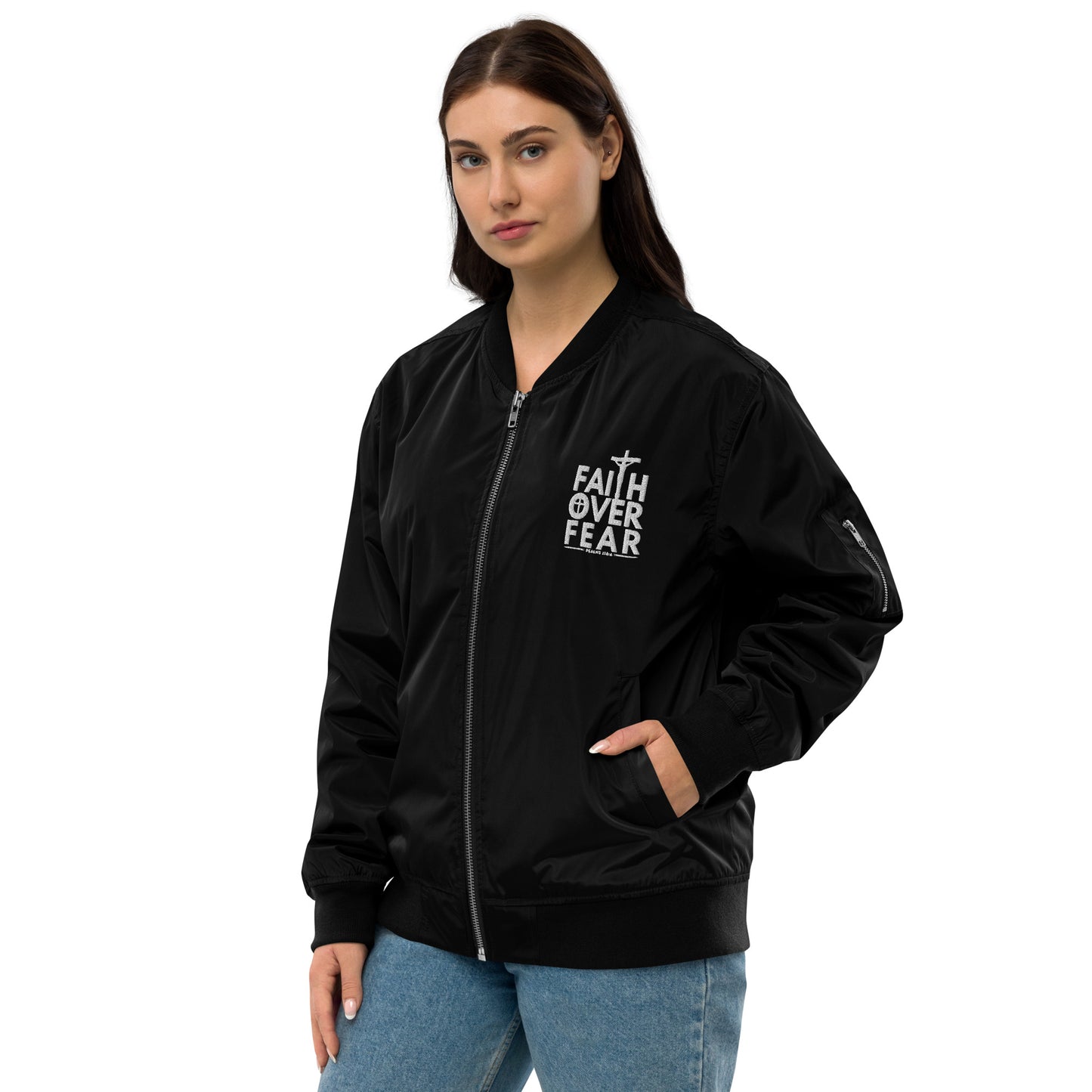 Faith Over Fear Unisex Christian Premium recycled bomber jacket