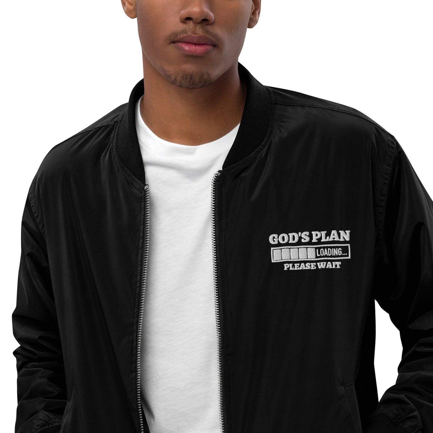 God's Plan Loading Please Wait Unisex Christian Premium recycled bomber jacket