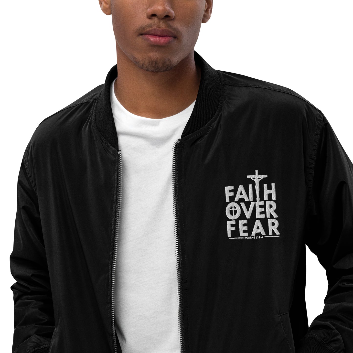 Faith Over Fear Unisex Christian Premium recycled bomber jacket