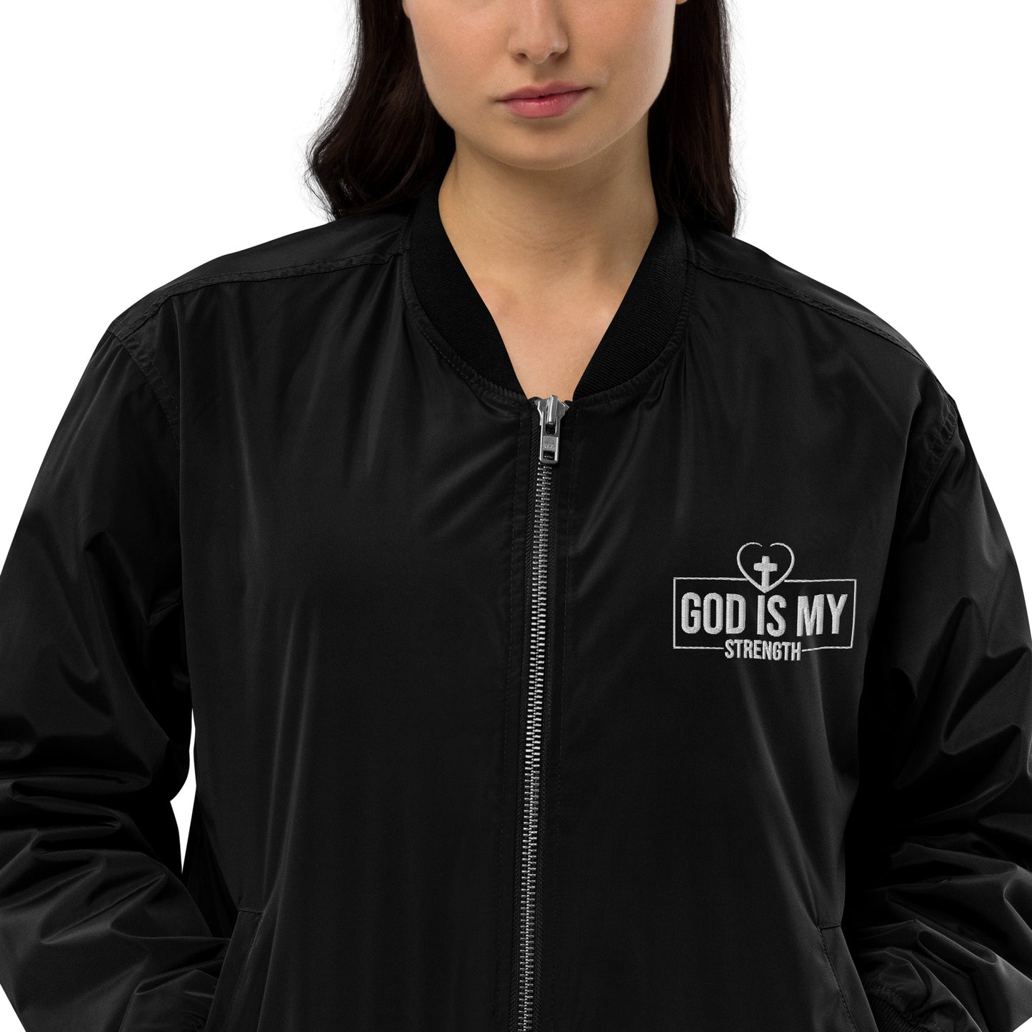 God Is My Strength Unisex Christian Premium recycled bomber jacket