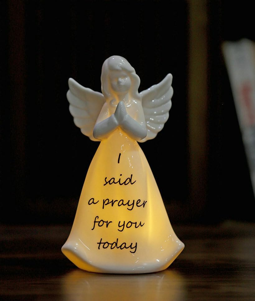 I Said A Prayer Ceramic Angel Night Light A Prayer Angel Figurine with LED Light Christian Gift Idea