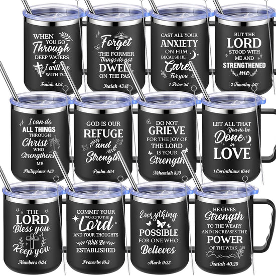 12 Pcs Bible Verse Christian Gift Insulated Coffee Mug with Lid and Handle 17 oz 