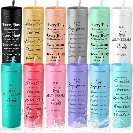 12Pc Bible Verse Skinny Tumbler Set  Inspirational Christian Gift