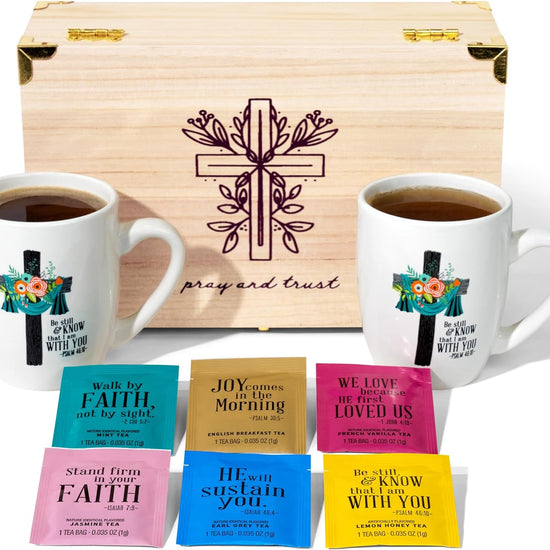 Christian Prayer Tea Gift Set with  without Bible Verse Mugs