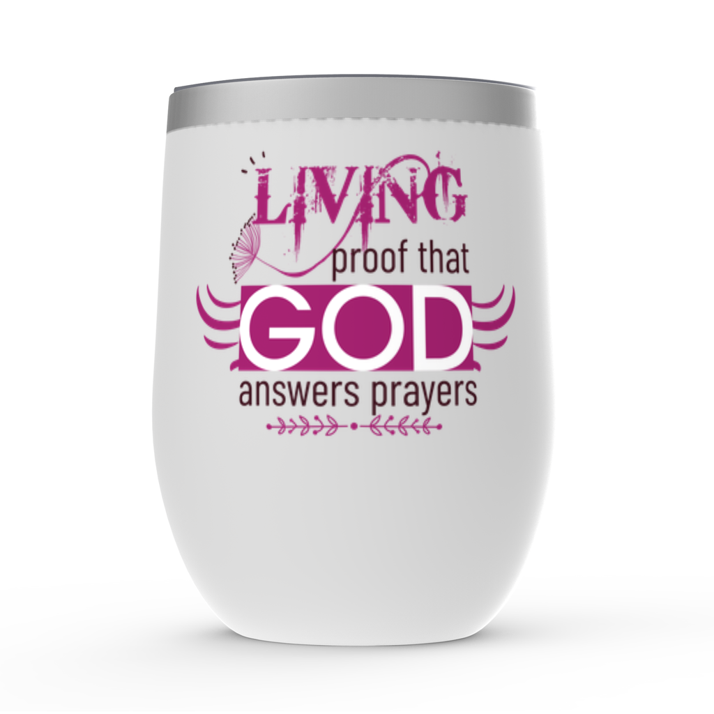 Living Proof That God Answers Prayers Stemless Wine Tumblers 12oz