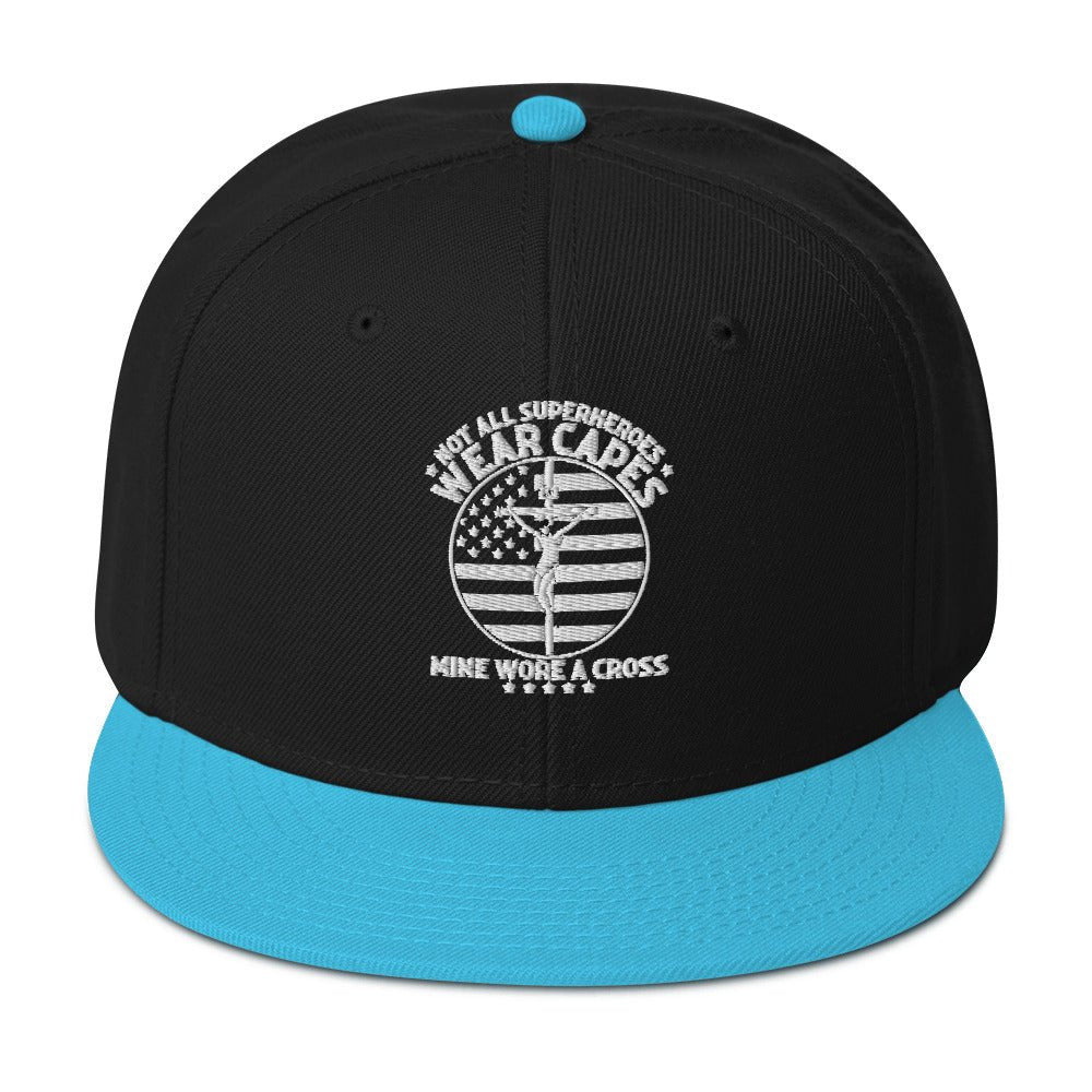 Not All Superheroes Wear Capes Mine Wore A Cross American Patriotic Flag Adult Christian Snapback Hat - ClaimedbyGodDesigns