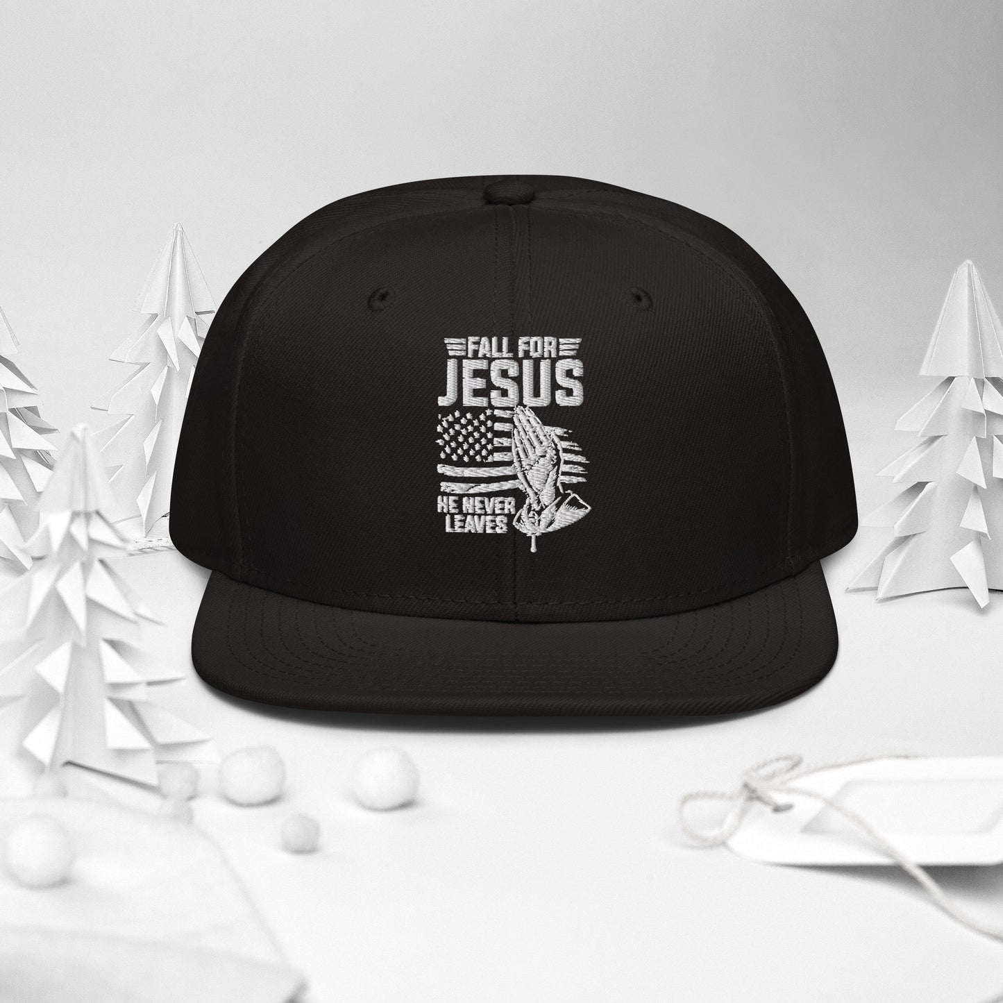 Fall For Jesus He Never Leaves Adult Christian American Patriotic Snapback Hat