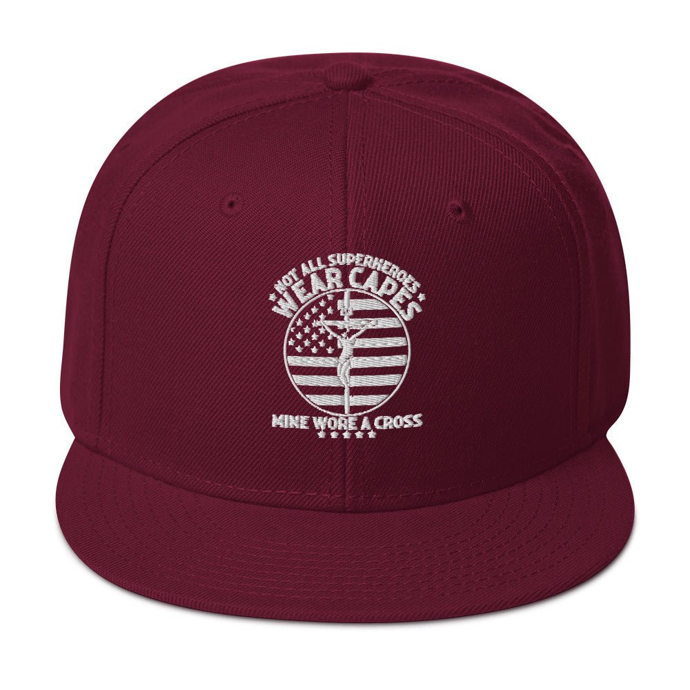 Not All Superheroes Wear Capes Mine Wore A Cross American Patriotic Flag Adult Christian Snapback Hat - ClaimedbyGodDesigns