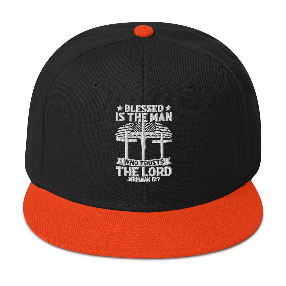 Blessed Is The Man Who Trusts In The Lord Adult Christian American Patriotic Snapback Hat