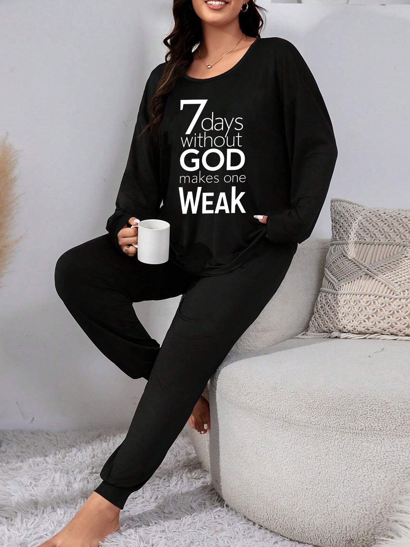 7 days Without God Plus Size Women's Christian Pajama Set (long sleeved shirt/sweatpants) - ClaimedbyGodDesigns