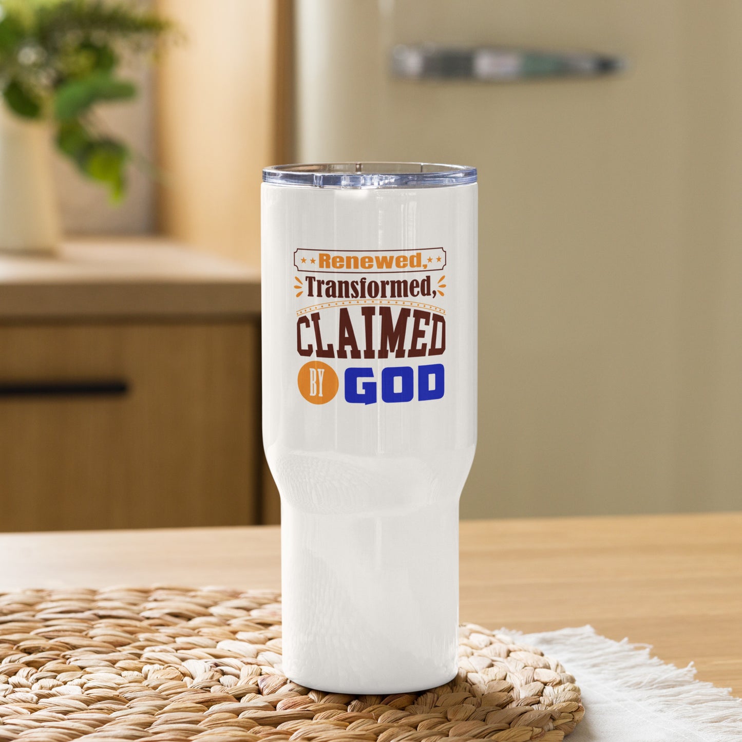Renewed Transformed Claimed By God Christian Travel mug with a handle