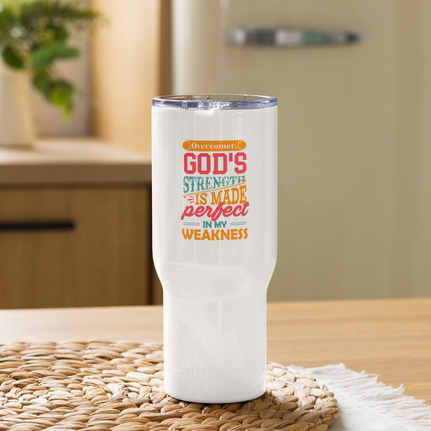 Overcomer God's Strength Is Made Perfect In My Weakness Christian Travel mug with a handle