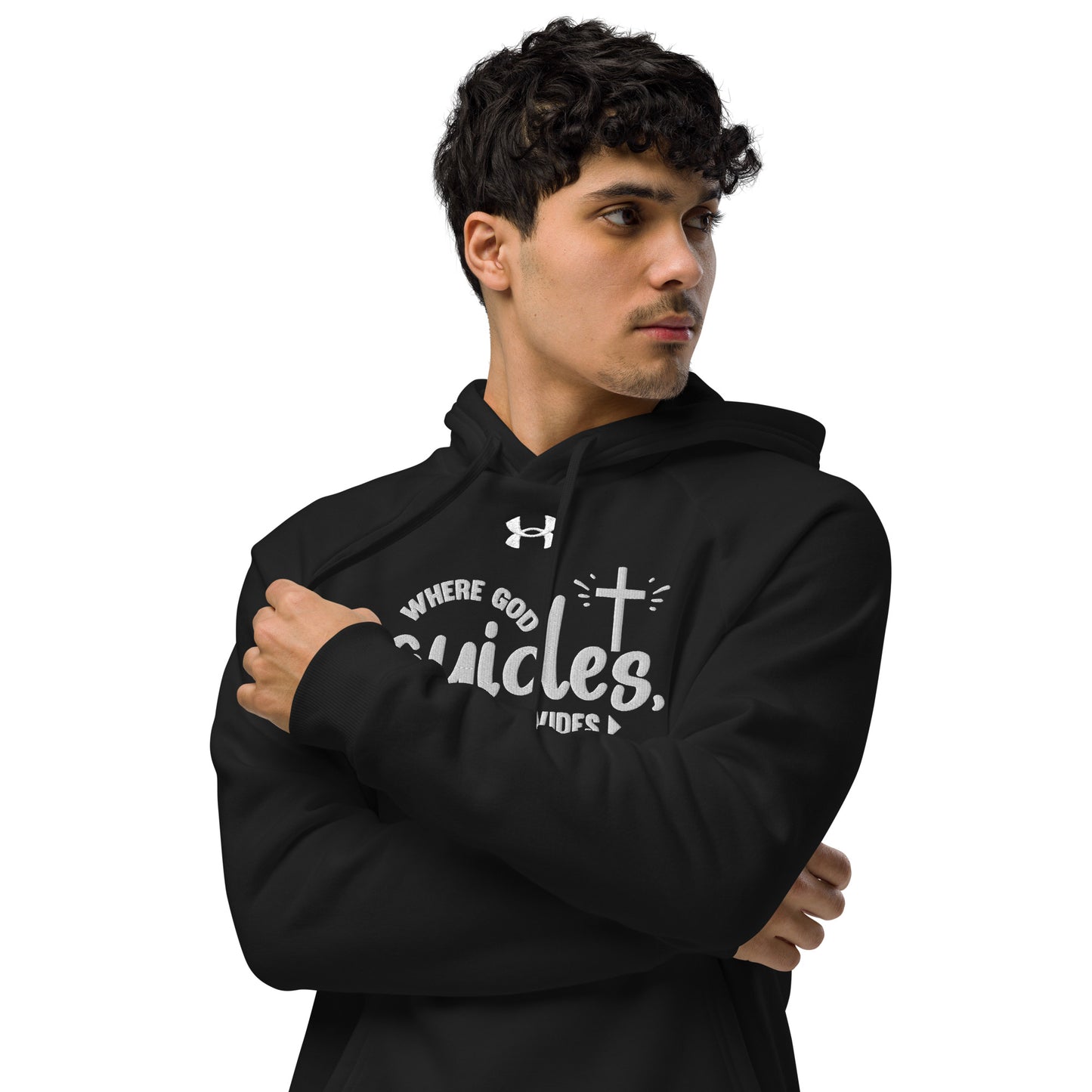 Where God Guides He Provides Unisex Christian Embroidered Under Armour® Hooded Sweatshirt (hoodie)