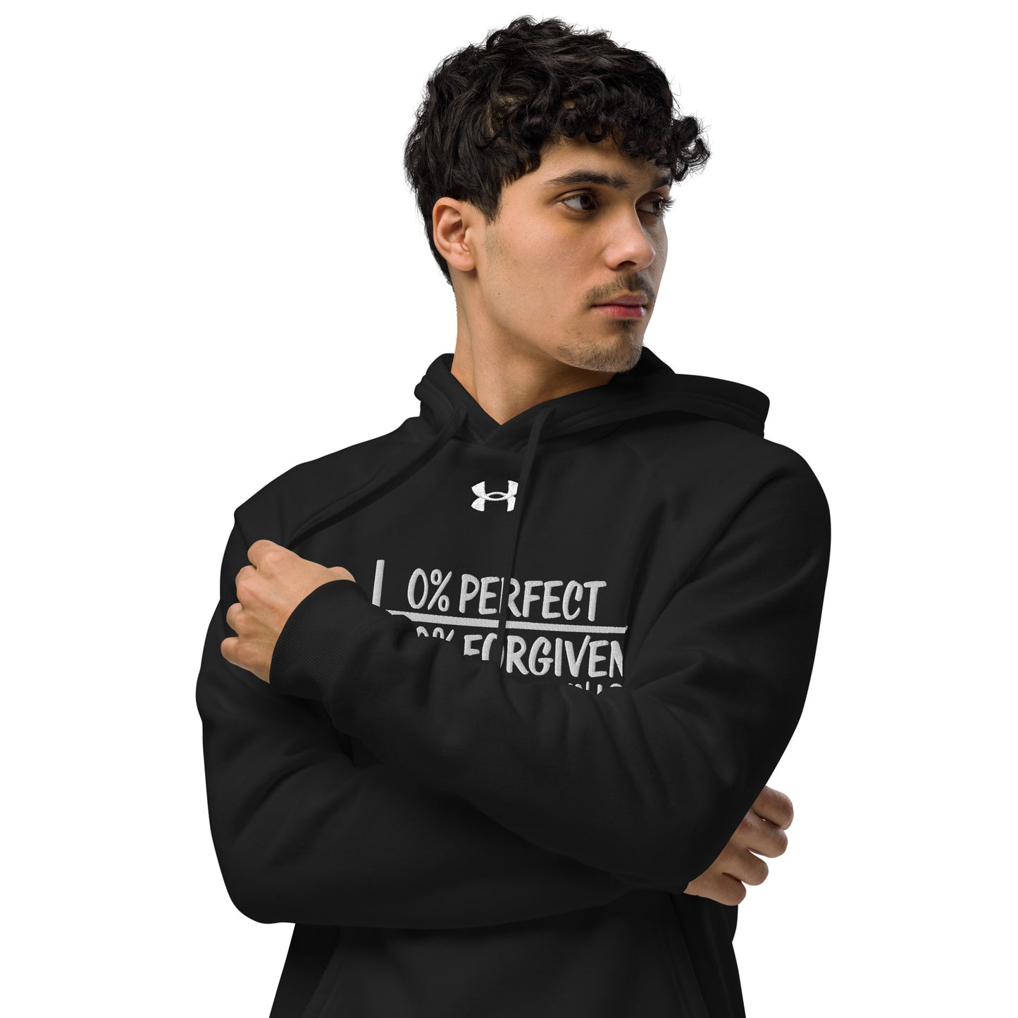 Zero Percent Perfect One Hundred Percent Forgiven Unisex Christian Embroidered Under Armour® Hooded Sweatshirt (hoodie)