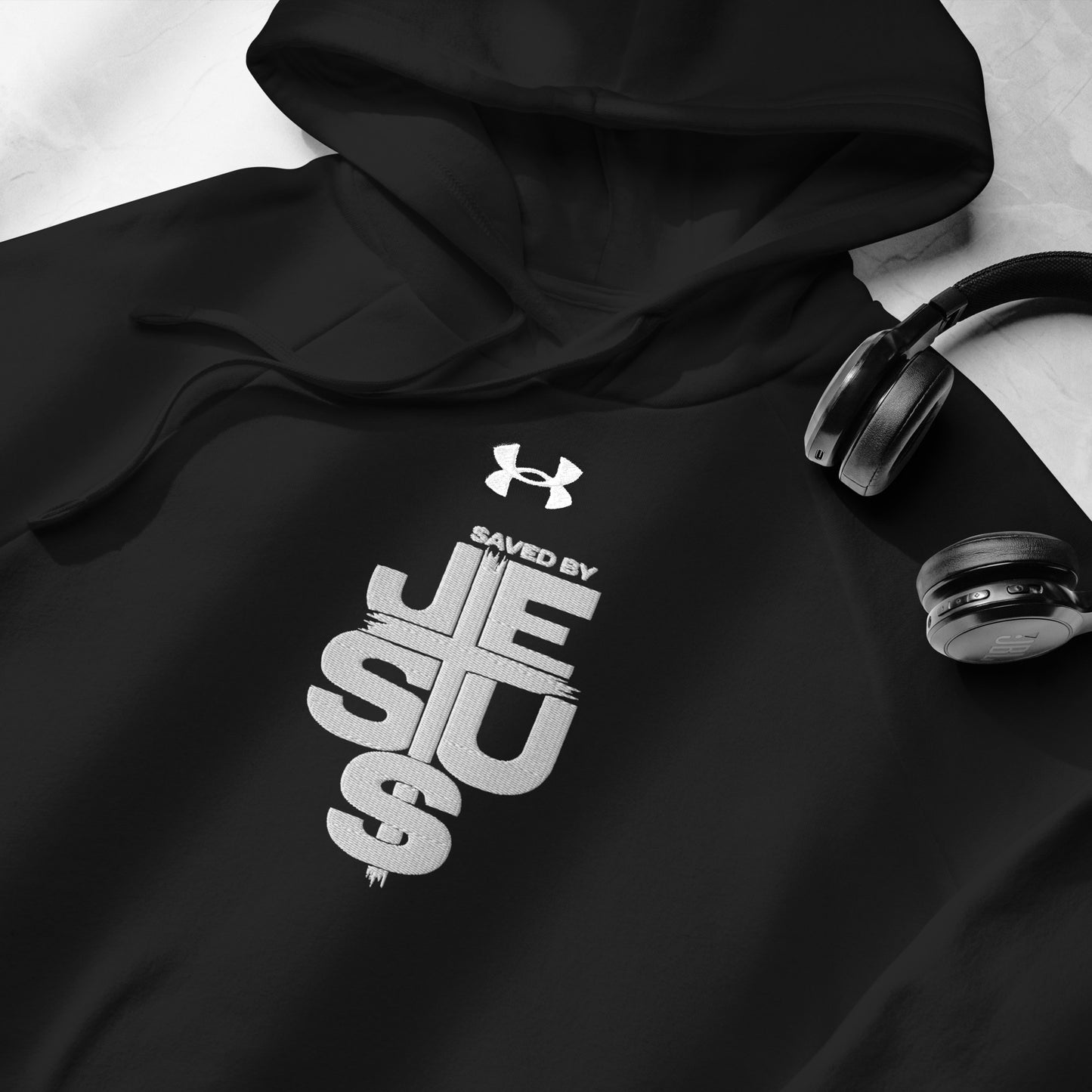 Saved By Jesus  Unisex Christian Embroidered Under Armour® Hooded Sweatshirt (hoodie)