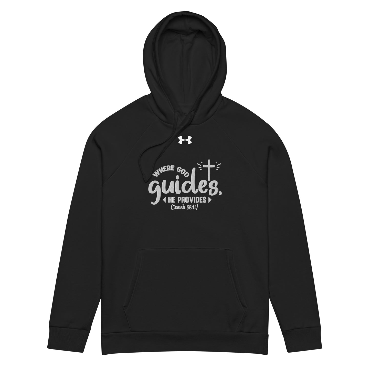 Where God Guides He Provides Unisex Christian Embroidered Under Armour® Hooded Sweatshirt (hoodie)