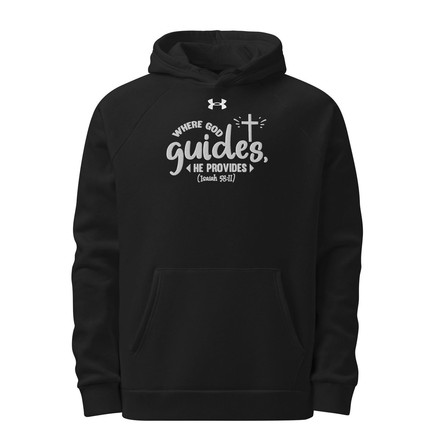 Where God Guides He Provides Unisex Christian Embroidered Under Armour® Hooded Sweatshirt (hoodie)